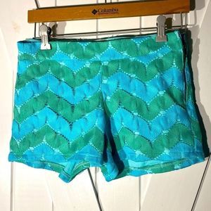 Judith March Blue Green Zigzag Lace Shorts